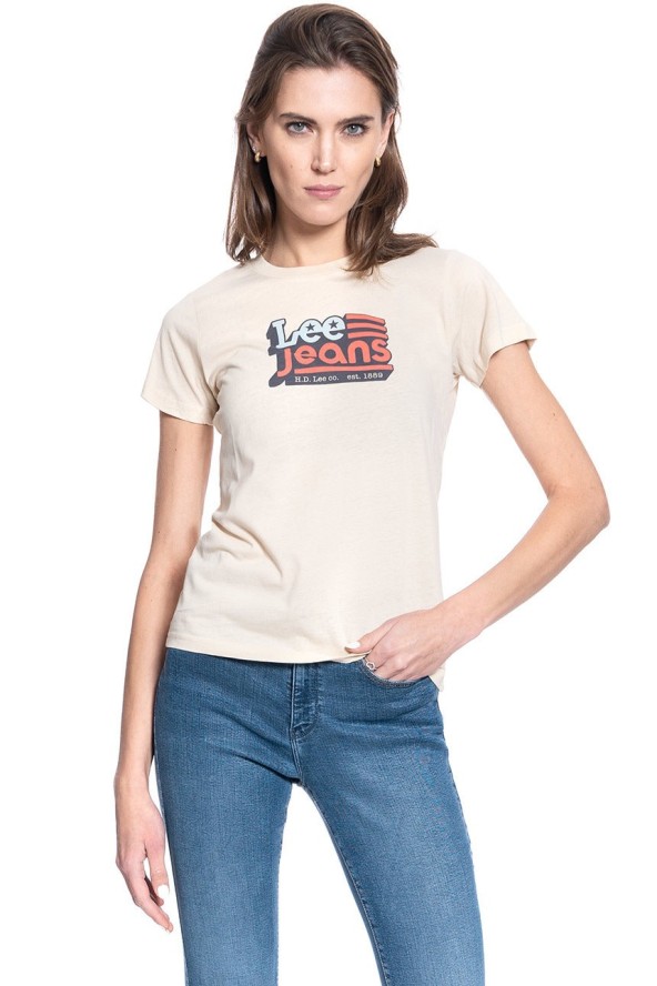 DAMSKI T-SHIRT LEE CREW NECK TEE BLEACHED SAND L41LYGOC 112109072