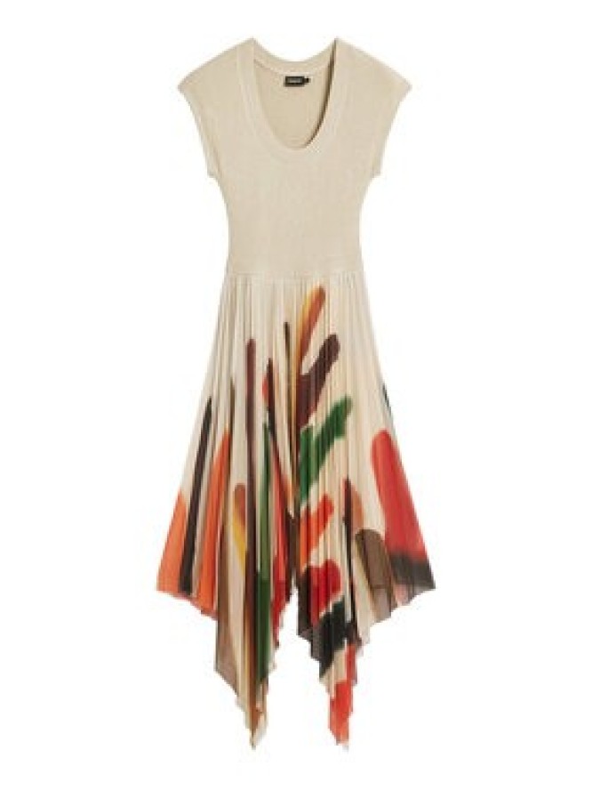 Desigual Sukienka codzienna Brushes Lacroix 26SWVK39 Beżowy Regular Fit