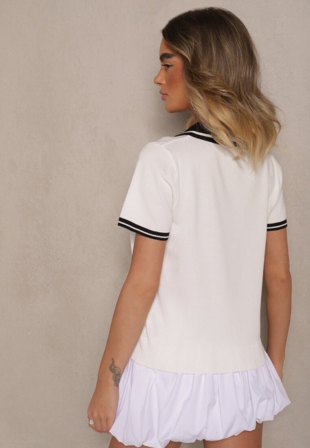 Biała Bluzka Polo z Krótkim Rękawem z Dzianiny z Wiskozą Adalira