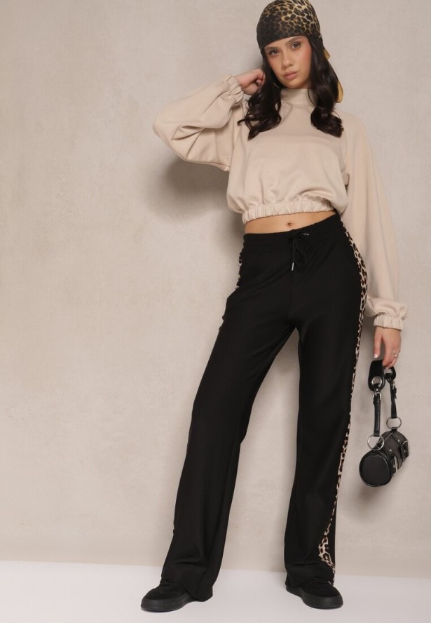 Beżowa Krótka Bluza ze Stójką Benola