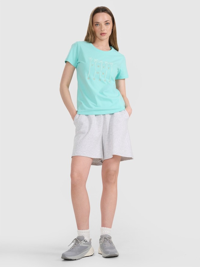 4F T-shirt regular z nadrukiem damski - turkusowy S