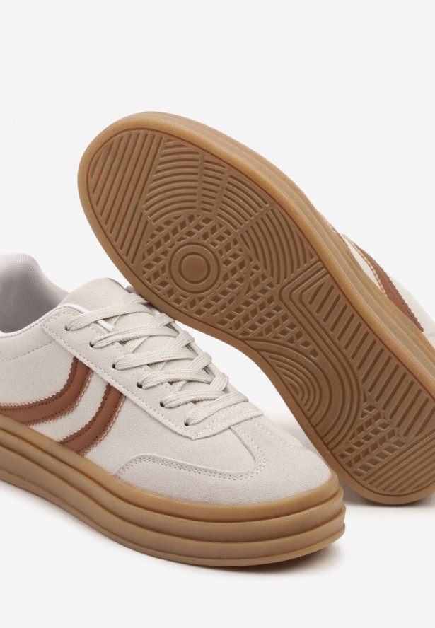 Szare Sneakersy Typu Kultowe Tenisówki na Grubej Podeszwie z Tłoczeniem Lisanitea