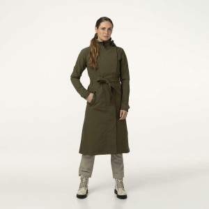 Trench Coat Long Rain Jacket Women Green