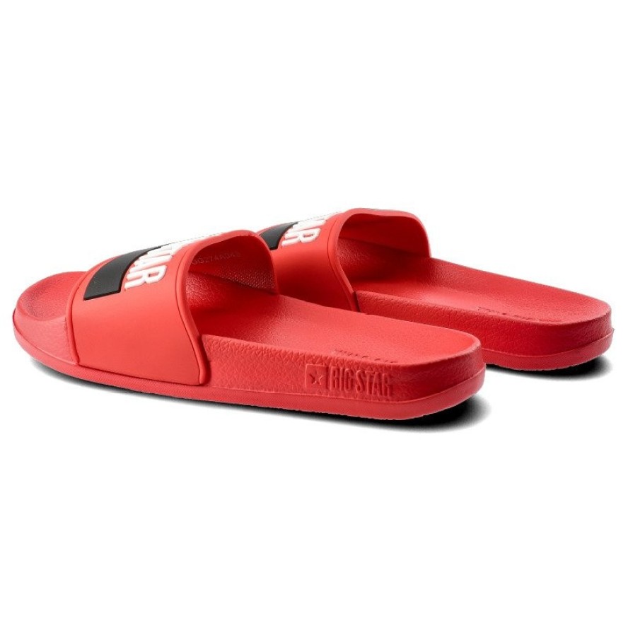 Klapki damskie Big Star, wykonane z materiału syntetycznego z szerokim paskiem na przodzie oraz płaską profilowaną podeszwą, czerwone, GG274A048