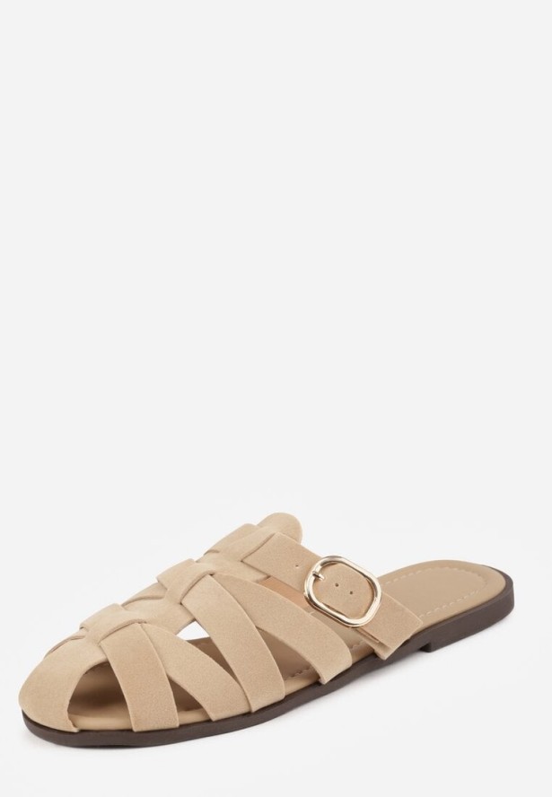 Beżowe Klapki Gladiatorki z Ozdobną Sprzączką Lusanatia