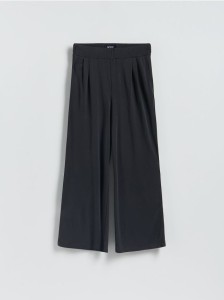 Spodnie wide leg z modalem - granatowy