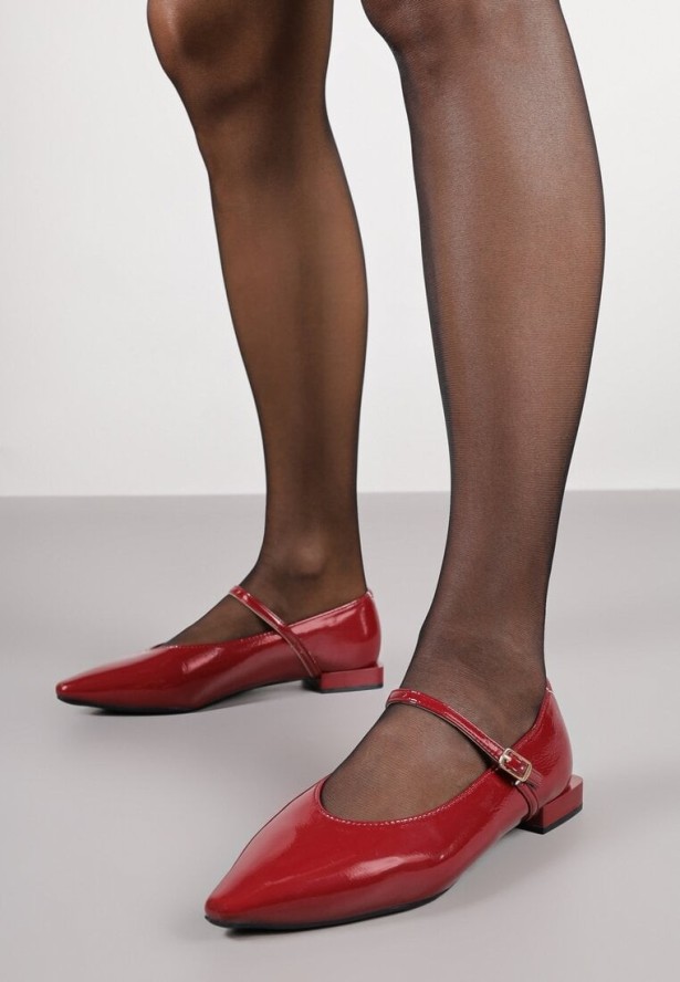 Bordowe Balerinki Vices z Paskiem z Klamerką i Skórzaną Wkładką Quane