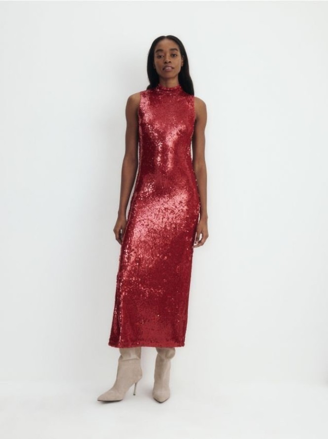 Cekinowa sukienka - czerwony