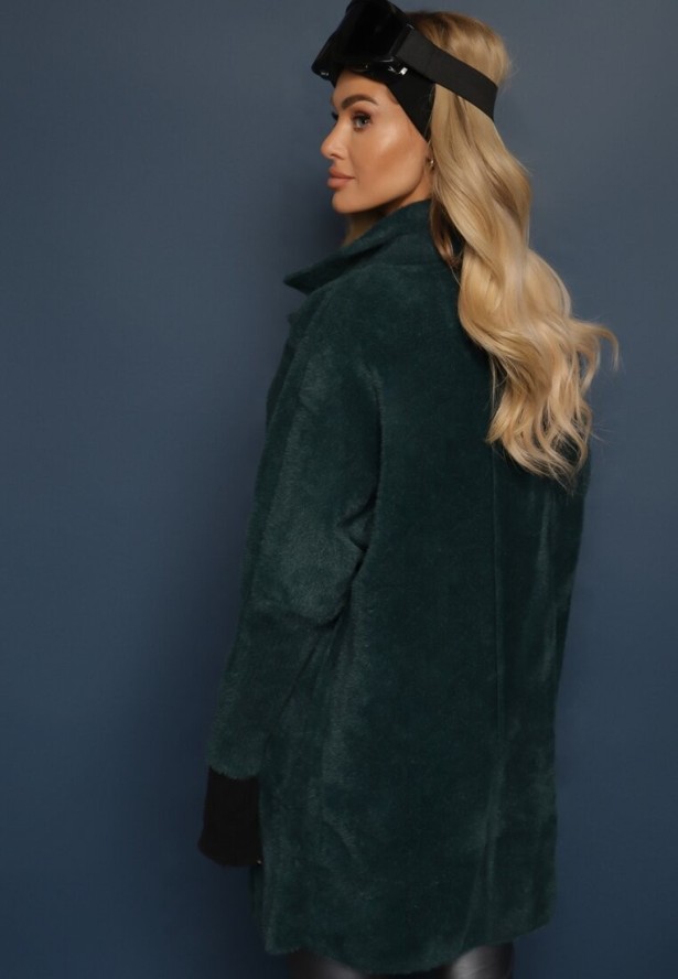 Ciemnozielony Płaszcz z Bawełną Oversize Brumisia