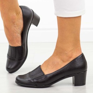 Czarne skórzane Polskie czółenka damskie Gregors 820