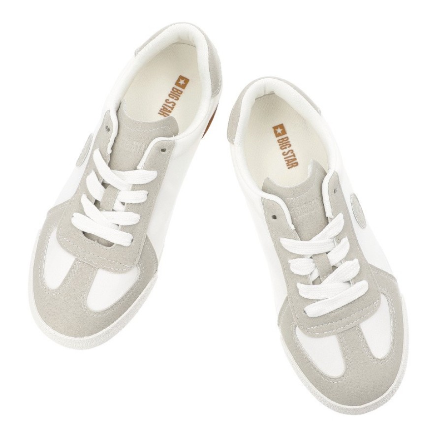 Trampki damskie Big Star, skóra naturalna zamszowe wstawki sznurowany fason klasyczna gumowa podeszwa okrągły nosek, białe, TT274145