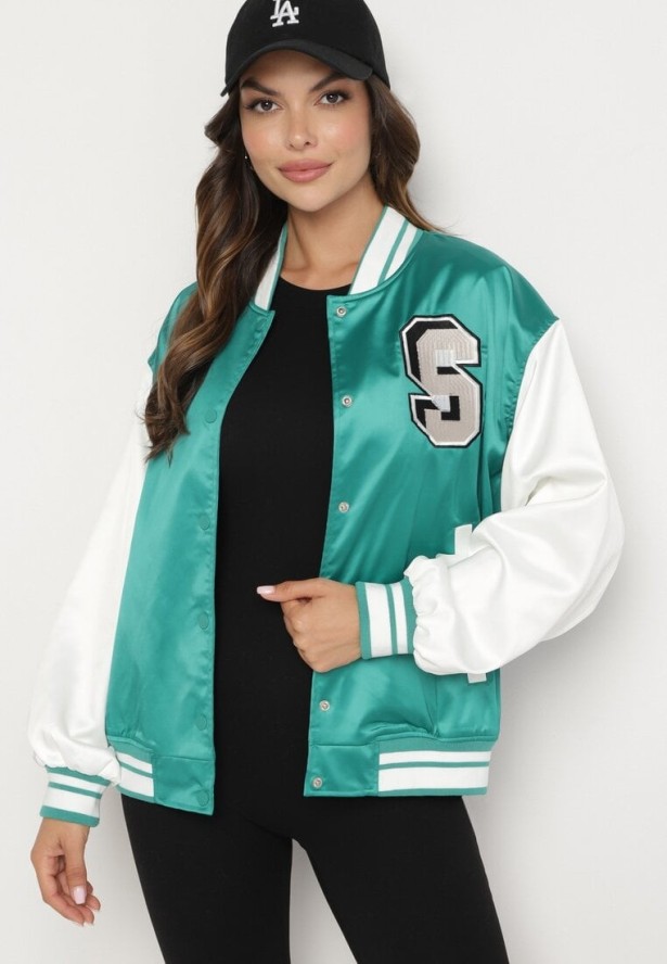 Zielona Kurtka Bomberka Zapinana na Napy Alodia