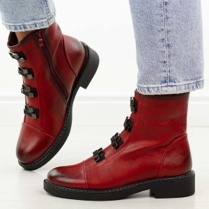 Czerwone płaskie botki damskie M.Daszyński Sa252-16