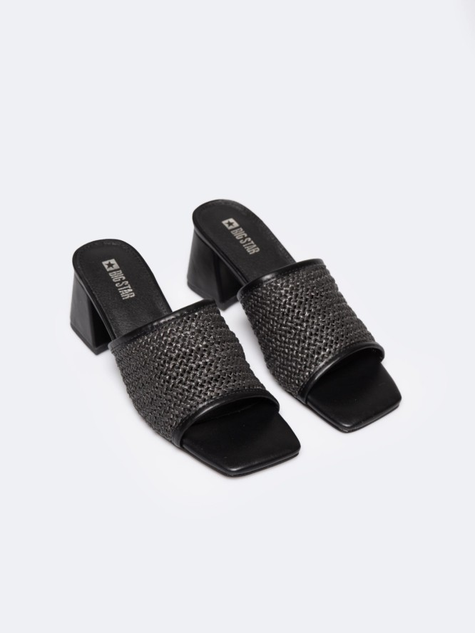 Klapki damskie eleganckie na obcasie czarne RR274147 906