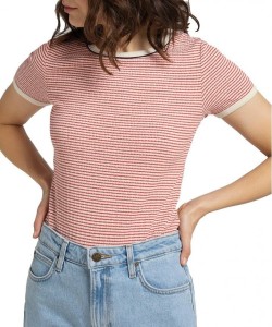 DAMSKI T-SHIRT LEE STRIPED RIBBED TEE AURORA RED L44SPFNV 112109978