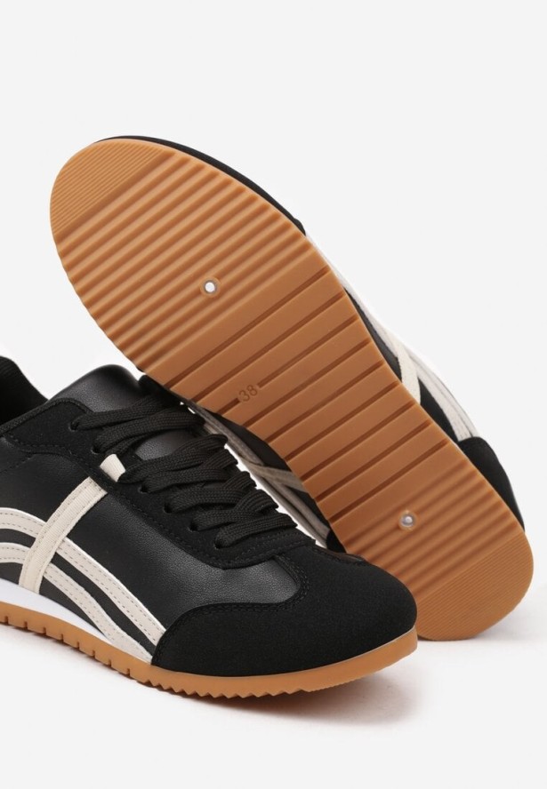Czarne Sneakersy z Przeszyciami i Ozdobnymi Paskami na Boku Beniffa