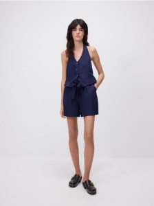 Szorty z lnem - granatowy