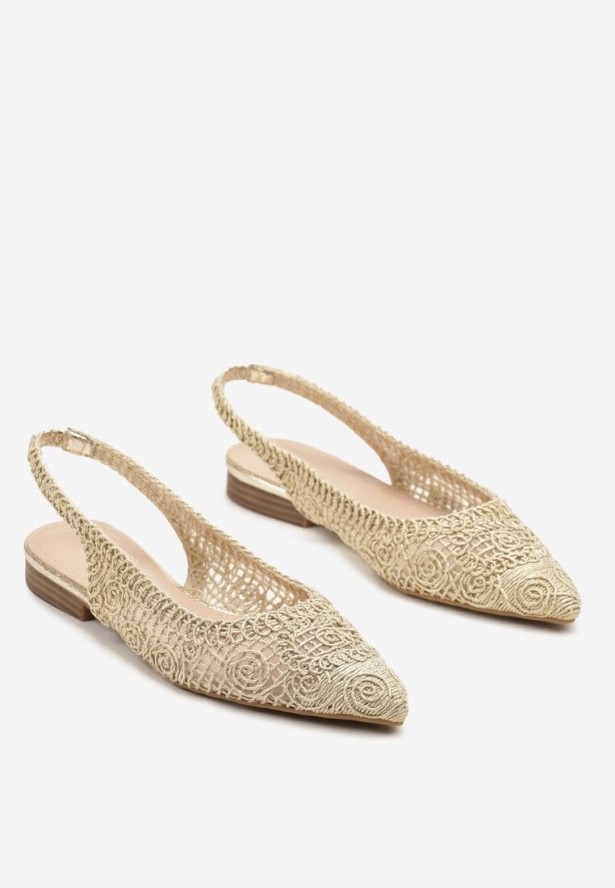 Złote Ażurowe Sandały Slingback ze Szpiczastym Noskiem Eridoria