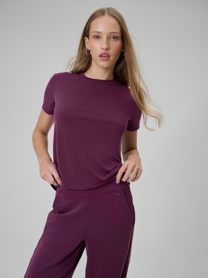 4F T-shirt regular gładki damski - fioletowy XL