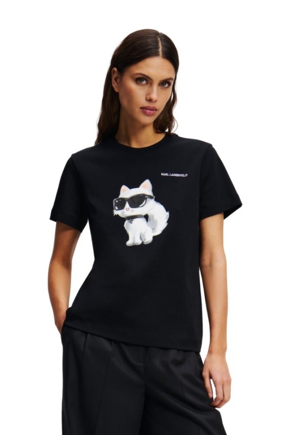 KARL LAGERFELD Czarny t-shirt damski Ikon Aquarelle K, Rozmiar XS