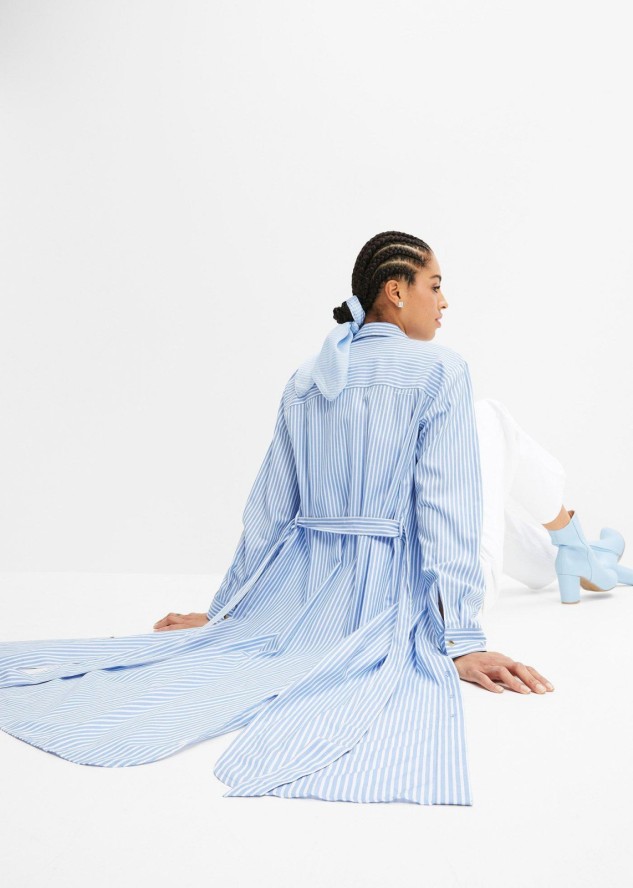 Sukienka koszulowa w paski, z wiązanym paskiem