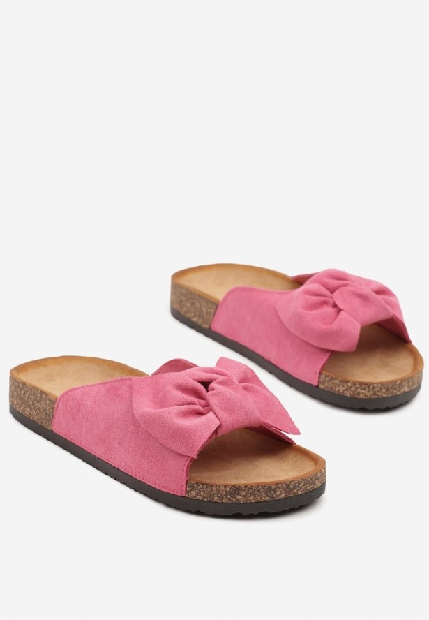 Fuksjowe Klapki na Podeszwie z Imitacji Korka Zdobione Kokardą Zenella