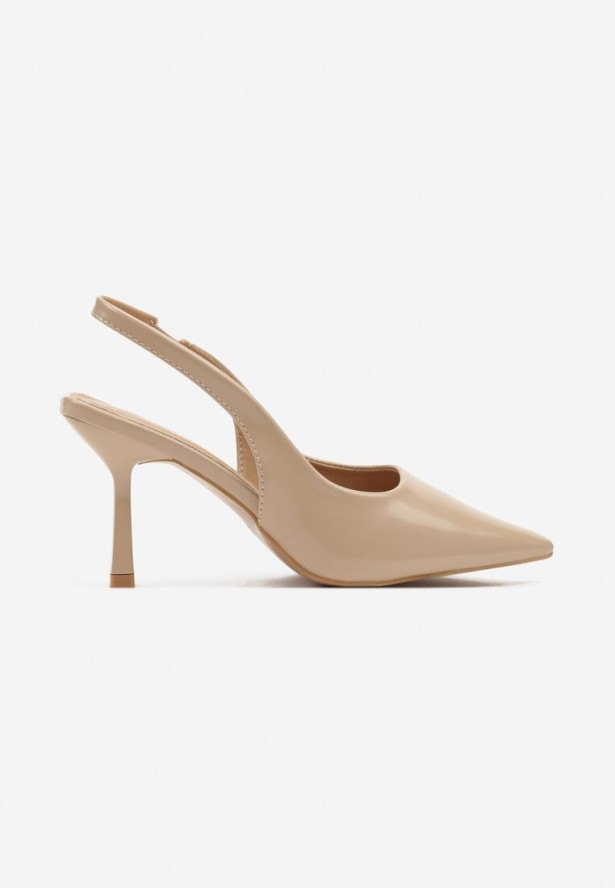 Beżowe Sandały na Szpilce Slingback Falithra