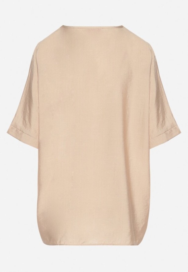 Beżowa Bawełniana Bluzka z Ozdobnym Haftem Rinevra