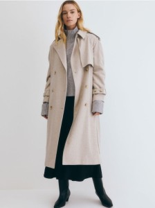 Dwurzędowy płaszcz z dodatkiem wełny - beżowy