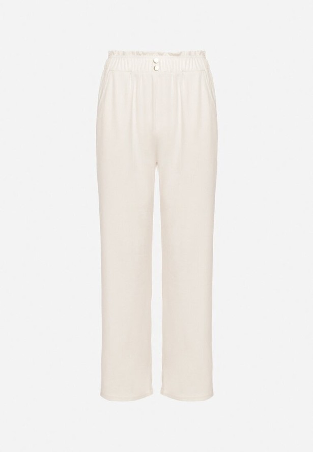 Jasnobeżowe Spodnie Paper Bag z Gumką w Talii i Wysokim Stanem Lunavia