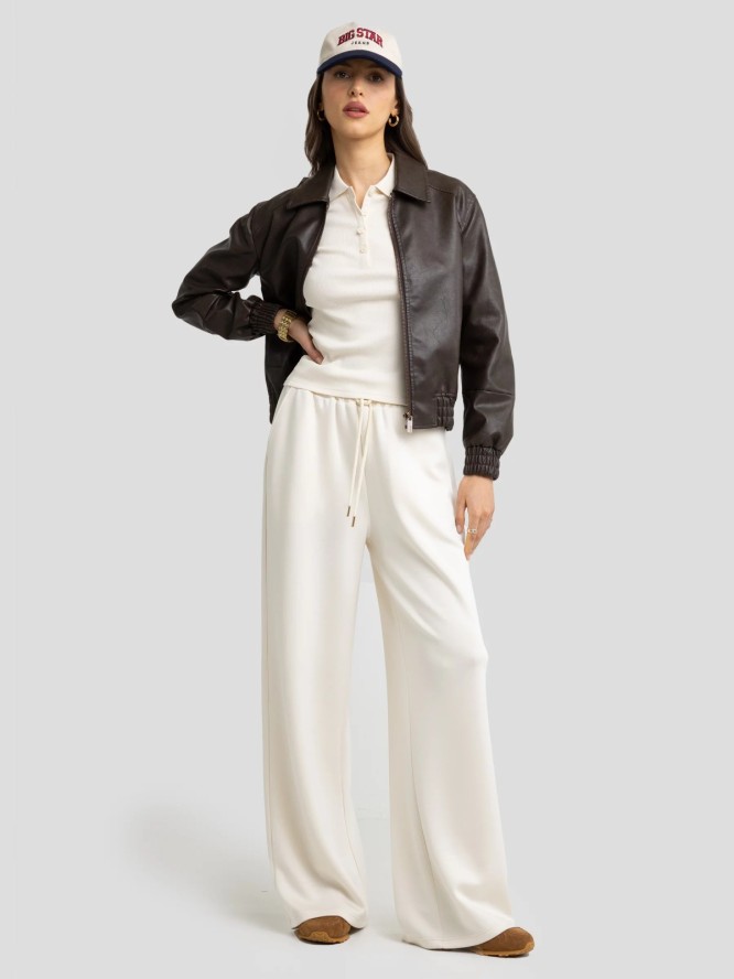 Koszulka damska polo prążkowana kremowa Rafaela 103