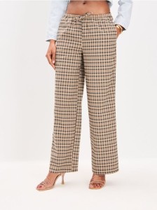 Spodnie wide leg w kratkę - wielobarwny