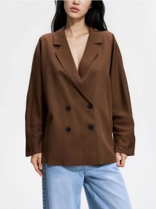 Marynarka oversize z lyocellu - brązowy