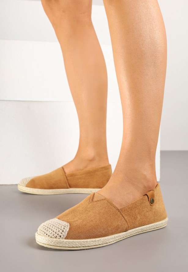 Brązowe Espadryle ze Zdobieniami z Plecionki i Elastyczną Wstawka Nelithae