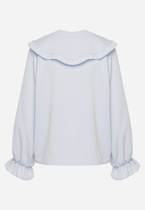 Jasnoniebieska Koszula z Ozdobnym Kołnierzykiem i Falbankami Emilarae