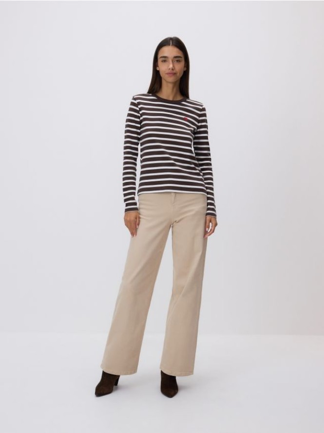 Longsleeve z haftem - ciemnobrązowy