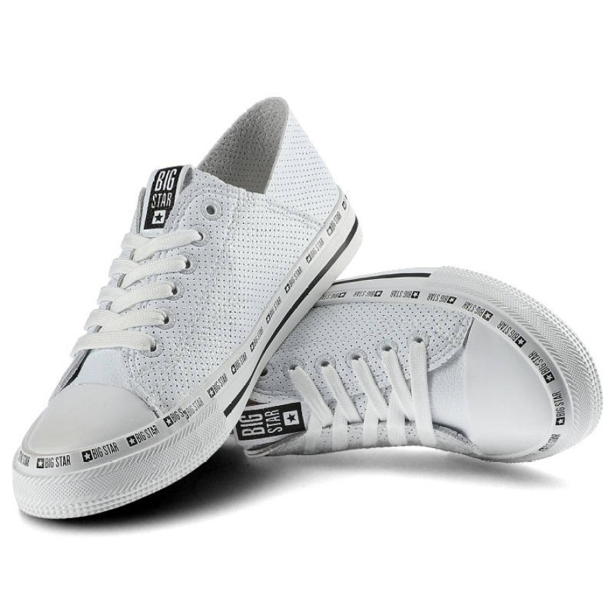 Trampki damskie Big Star, ze skóry ekologicznej na płaskiej podeszwie, białe, FF274024