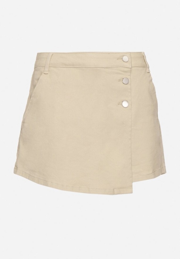 Beżowe Spódnico-Szorty z Ozdobną Zakładką i Guzikami Ralritia