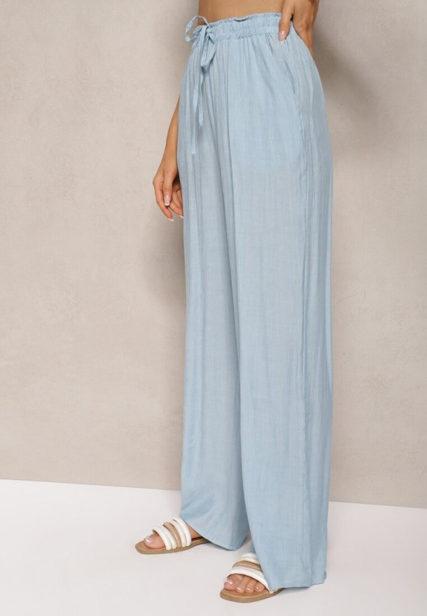 Niebieskie Spodnie Materiałowe z Marszczoną Gumką Pimpernel