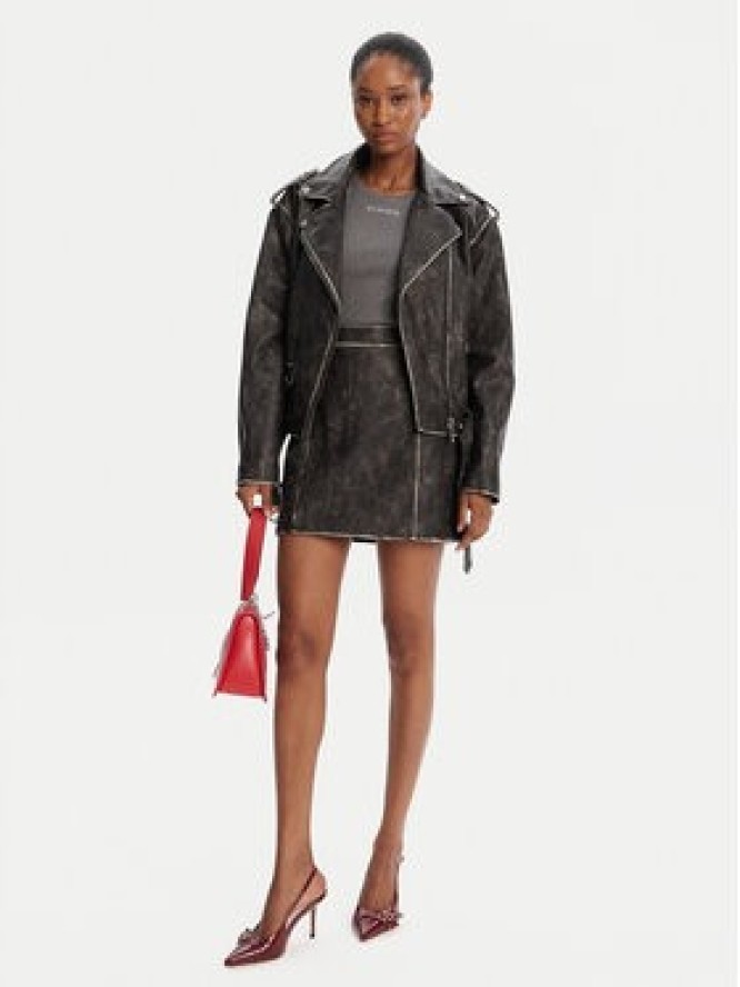 Guess Spódnica z imitacji skóry W5YD46 WHDI0 Szary Regular Fit