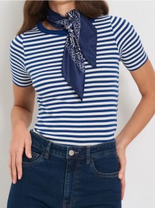 Bawełniana koszulka w paski - niebieski