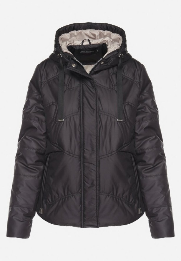 Czarna Casualowa Kurtka z Kapturem i Ozdobnymi Sznurkami Evialinae