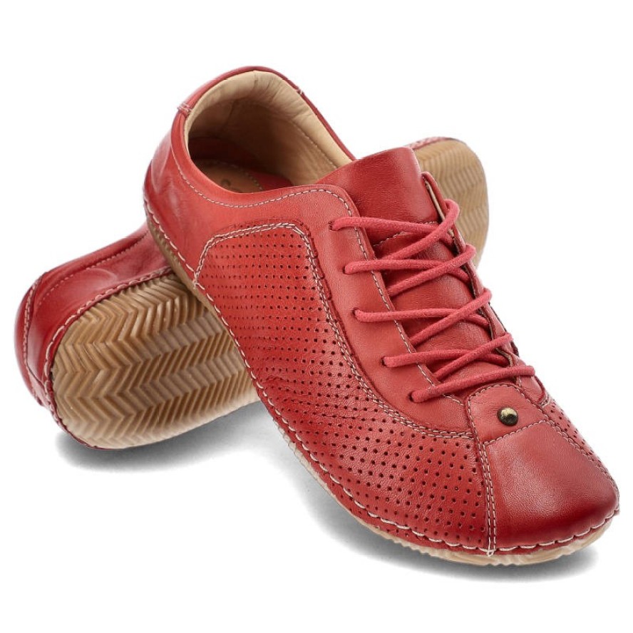 Czerwone Półbuty Maciejka Wygodne Skórzane Buty Damskie