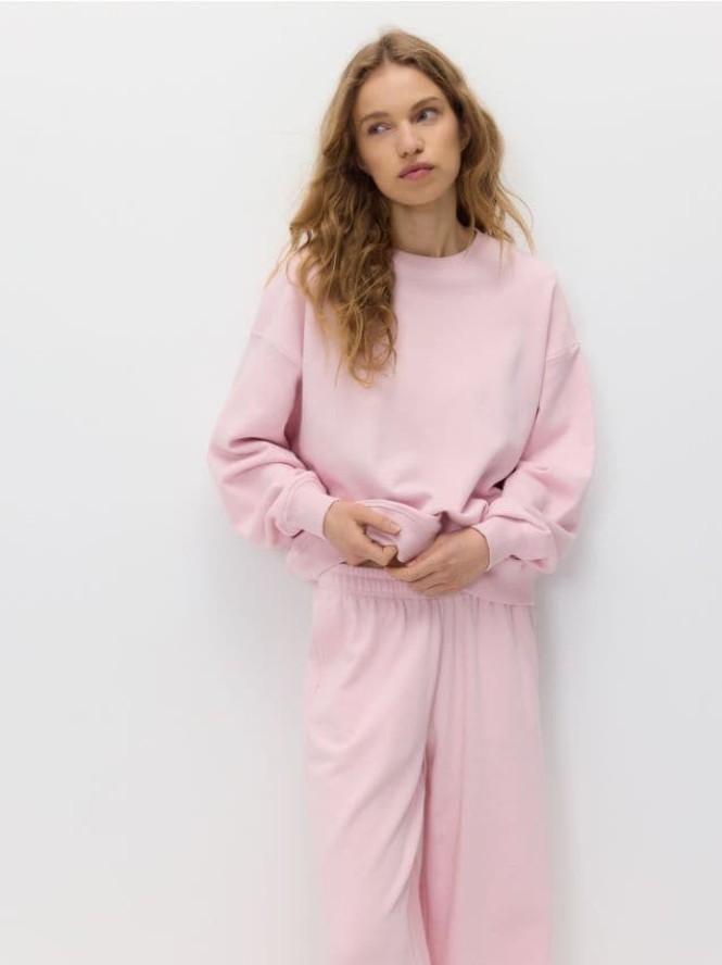 Gładka bluza z bawełną - pastelowy róż