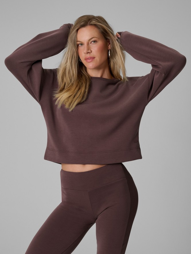 4F Bluza dresowa regular z modalem damska - brązowa XL