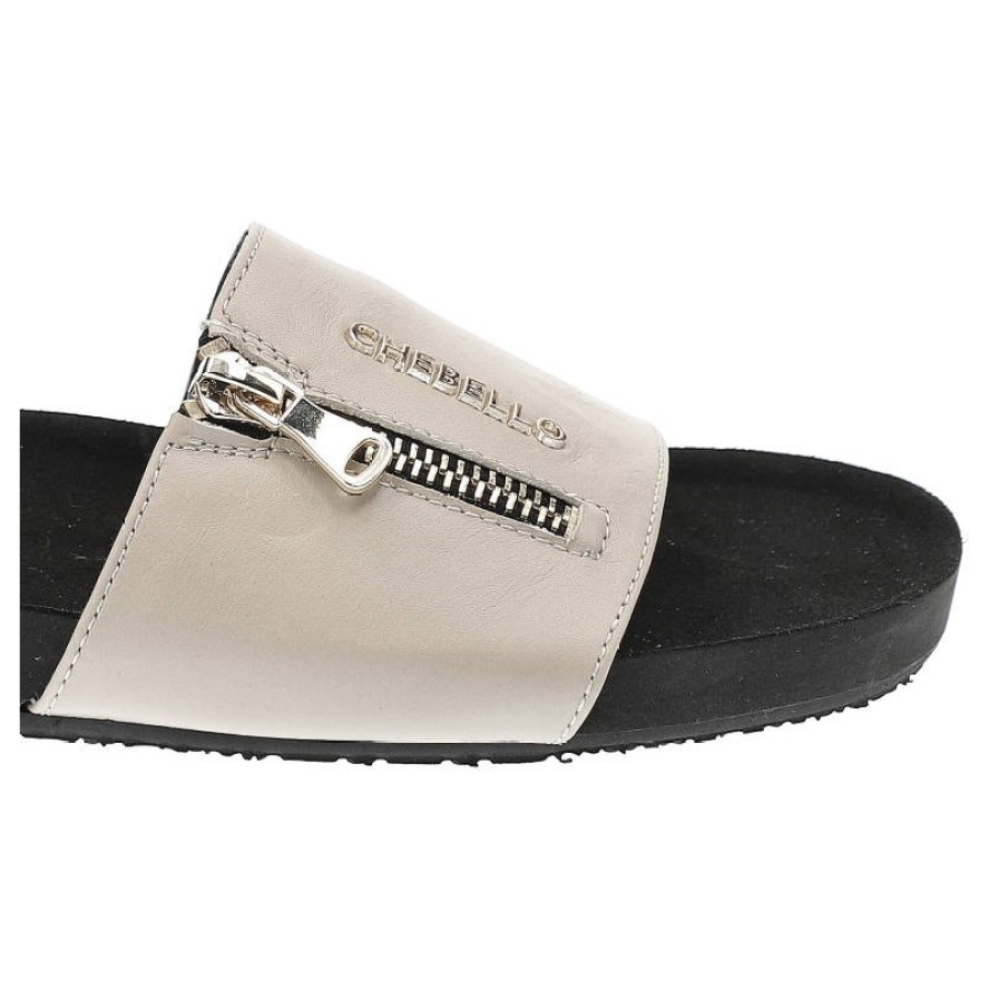 Beżowe Klapki Chebello Modne Skórzane Buty