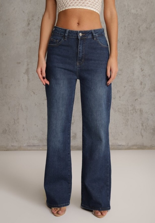 Niebieskie Jeansy Wide Leg Regular Waist z Bawełną i Domieszką Wiskozy Petocea