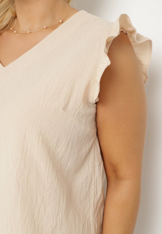 Beżowa Bluzka z Bawełny Ozdobiona Falbankami Wivienne