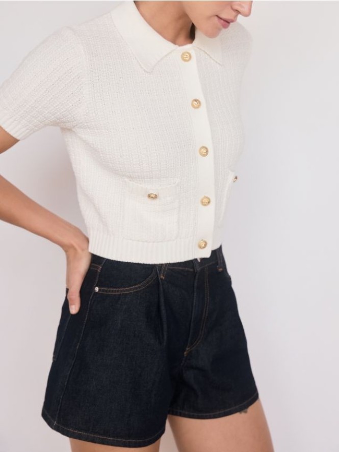 Bawełniany kardigan z guzikami - złamana biel