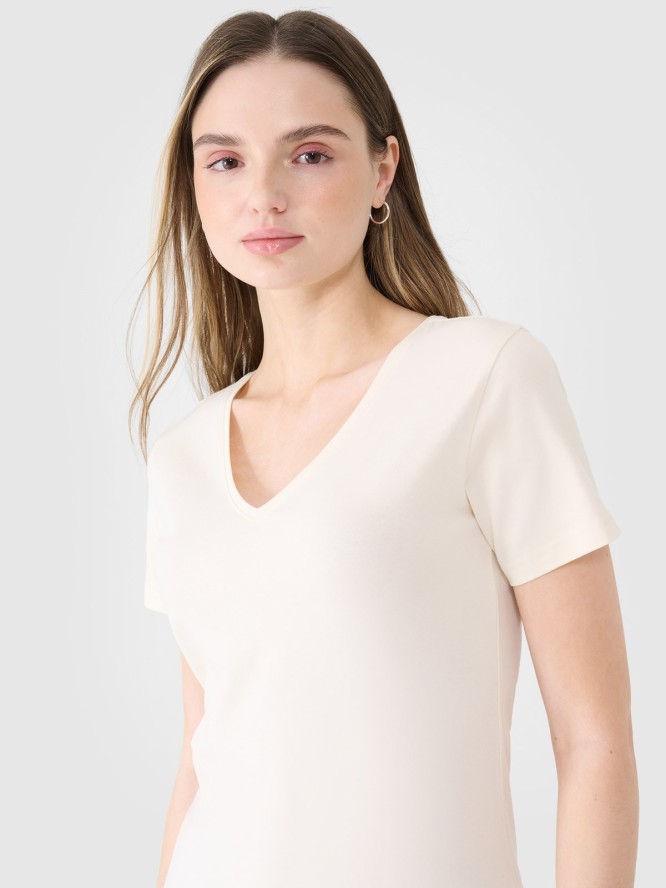 4F T-shirt slim gładki damski - biały M